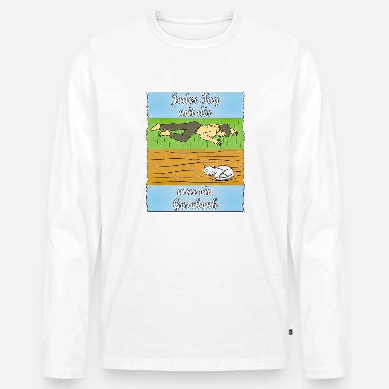 MENSCH TRAURIG KATZE - Männer Premium Bio Langarmshirt - Weiß