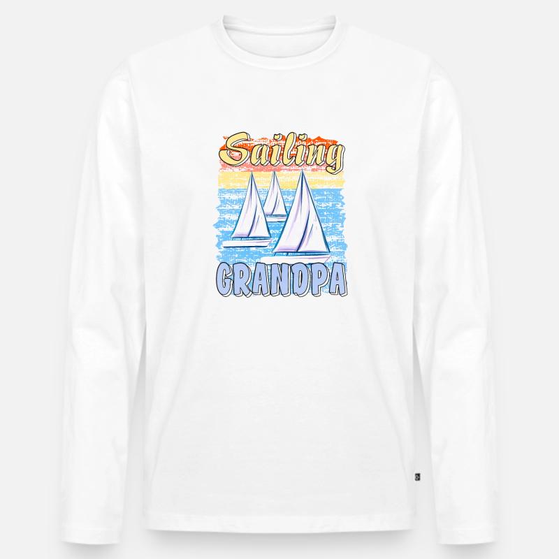 BOOTE SAILING GRANDPA - Männer Premium Bio Langarmshirt - Weiß