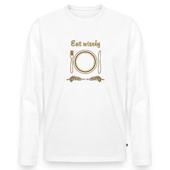 COUVERTS D’ASSIETTE Mangez intelligemment - T-shirt manches longues Premium bio Homme - blanc - Devant - Nico (187cm)