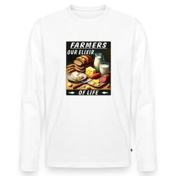 FARMERS OUR ELIXIR OF LIFE - Männer Premium Bio Langarmshirt - Weiß - Vorne - Nico (187cm)