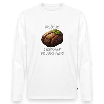 LA TRADITION DU HAGGIS DANS VOTRE ASSIETTE - T-shirt manches longues Premium bio Homme - blanc - Devant - Nico (187cm)