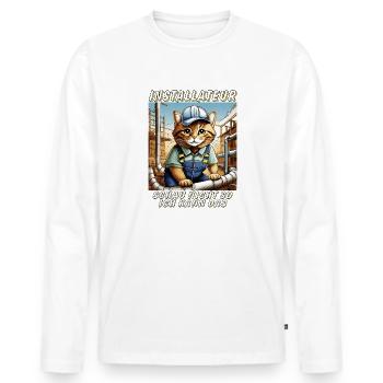 INSTALLATEUR DE CHAT - T-shirt manches longues Premium bio Homme - blanc - Devant - Nico (187cm)