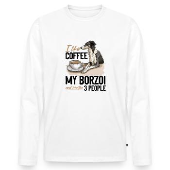I like coffee my Borzoi and maybe 3 people - Männer Premium Bio Langarmshirt - Weiß - Vorne - Nico (187cm)
