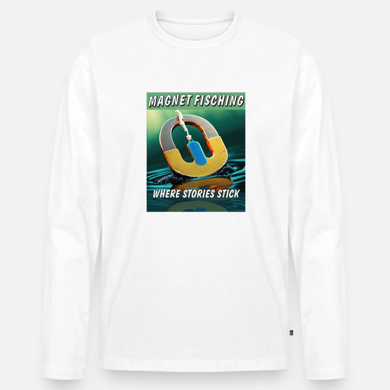 MAGNETFISCHING WHERE STORIES STICK - Männer Premium Bio Langarmshirt - Weiß