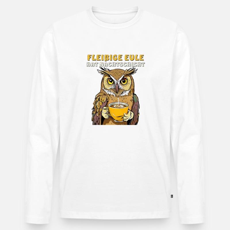 FLEISSIGE EULE HAT NACHTSCHICHT - Männer Premium Bio Langarmshirt - Weiß