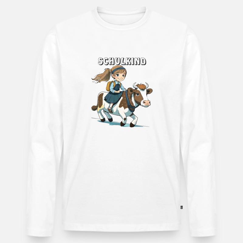 SCHULKIND MÄDCHEN KUH - Männer Premium Bio Langarmshirt - Weiß