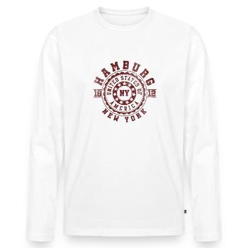 Hamburg NY | New York Reise & Souvinier Geschenk - Männer Premium Bio Langarmshirt - Weiß - Vorne - Nico (187cm)