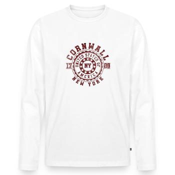 Cornwall, NY | New York Travel & Souvenir Gift - Men's Premium Organic Long Sleeve Shirt - white - Front - Nico (187cm)