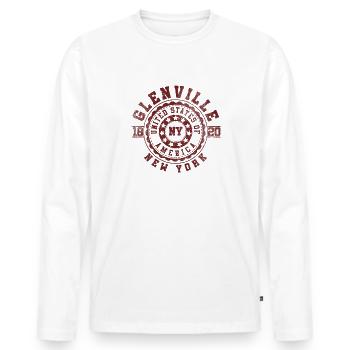 Glenville NY | New York Travel & Souvenir Gift - Men's Premium Organic Long Sleeve Shirt - white - Front - Nico (187cm)