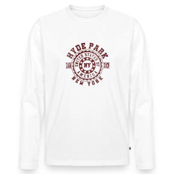 Hyde Park NY | New York Reise & Souvinier Geschenk - Männer Premium Bio Langarmshirt - Weiß - Vorne - Nico (187cm)