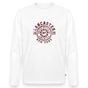 Lancaster NY | New York Travel & Souvinier Gift - Men's Premium Organic Long Sleeve Shirt - white - Front - Nico (187cm)
