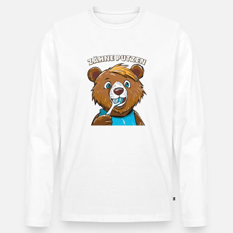 BÄR ZÄHNE PUTZEN - Männer Premium Bio Langarmshirt - Weiß
