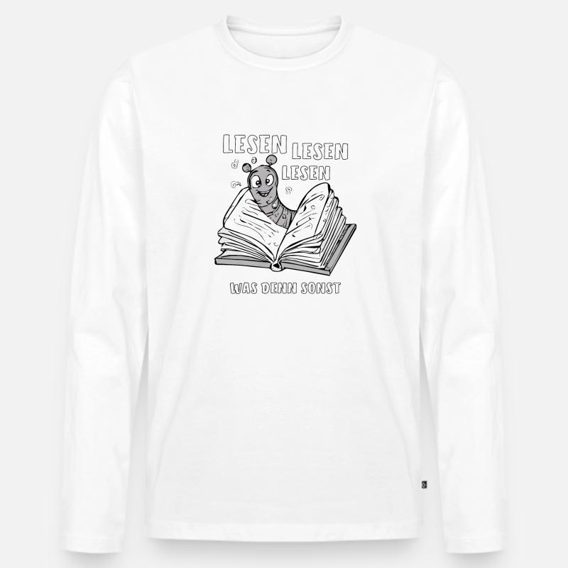 BUCH WURM LESEN - Männer Premium Bio Langarmshirt - Weiß