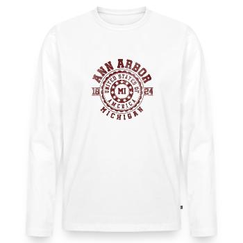 Ann Arbor MI | Michigan Travel & Souvenir Gift - Men's Premium Organic Long Sleeve Shirt - white - Front - Nico (187cm)