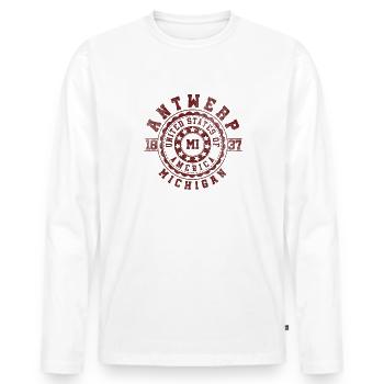 Anvers MI | Michigan voyage & cadeau Souvenir - T-shirt manches longues Premium bio Homme - blanc - Devant - Nico (187cm)