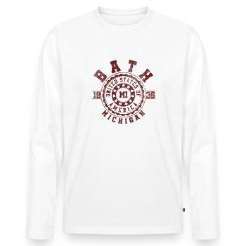Bath MI | Michigan Travel & Souvenir Gift - Men's Premium Organic Long Sleeve Shirt - white - Front - Nico (187cm)