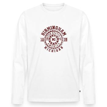 Birmingham MI | Michigan Reise Souvinier Geschenk - Männer Premium Bio Langarmshirt - Weiß - Vorne - Nico (187cm)