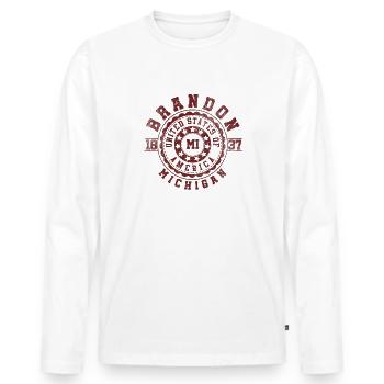 Brandon MI | Michigan Reise & Souvinier Geschenk - Männer Premium Bio Langarmshirt - Weiß - Vorne - Nico (187cm)