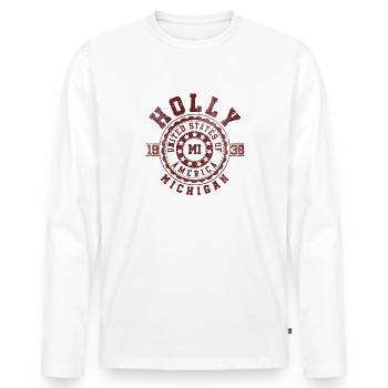 Holly MI | Michigan Travel & Souvenir Gift - Men's Premium Organic Long Sleeve Shirt - white - Front - Nico (187cm)