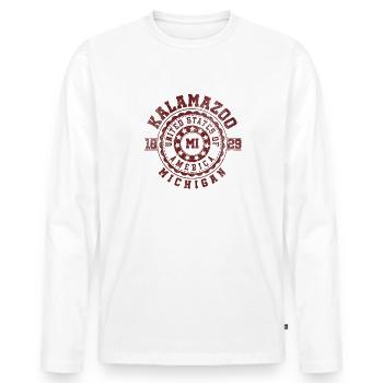 Kalamazoo MI | Michigan Travel & Souvenir Gift - Men's Premium Organic Long Sleeve Shirt - white - Front - Nico (187cm)