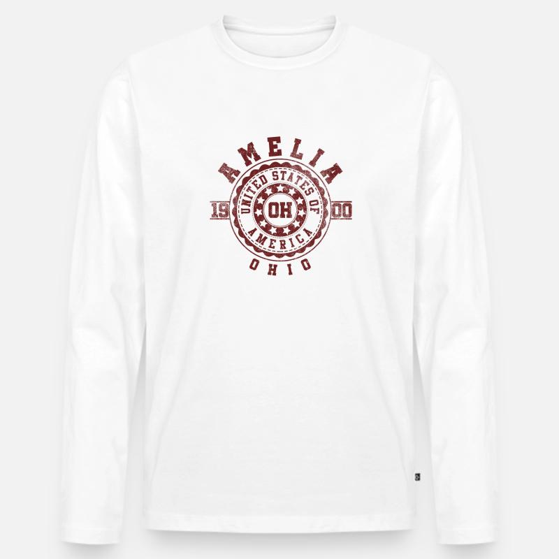 Amelia OH | Ohio Souvenir & Geschenk - Männer Premium Bio Langarmshirt - Weiß