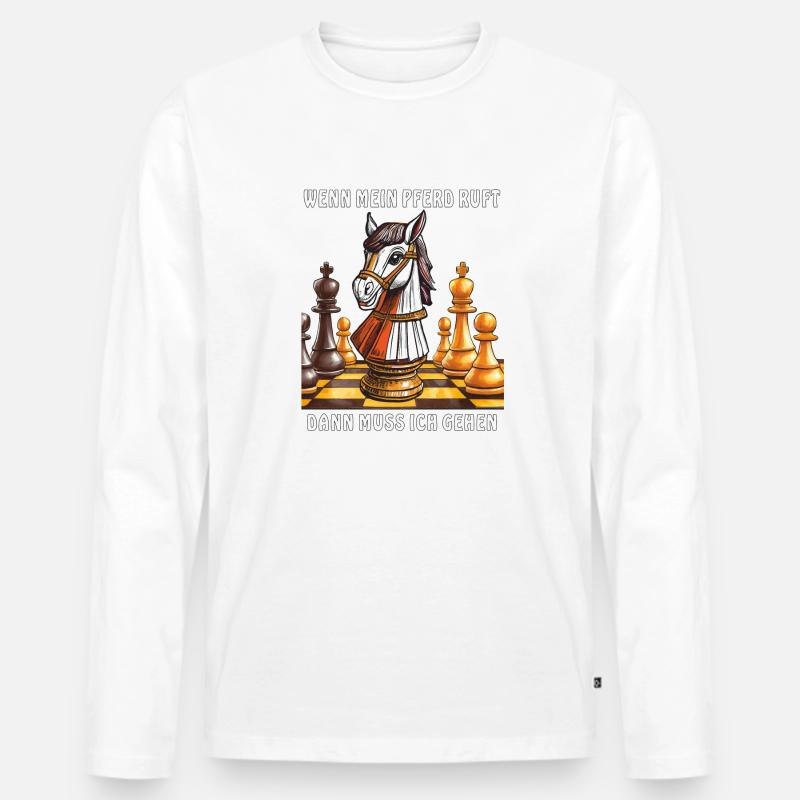 SCHACH MEIN PFERD RUFT - Männer Premium Bio Langarmshirt - Weiß