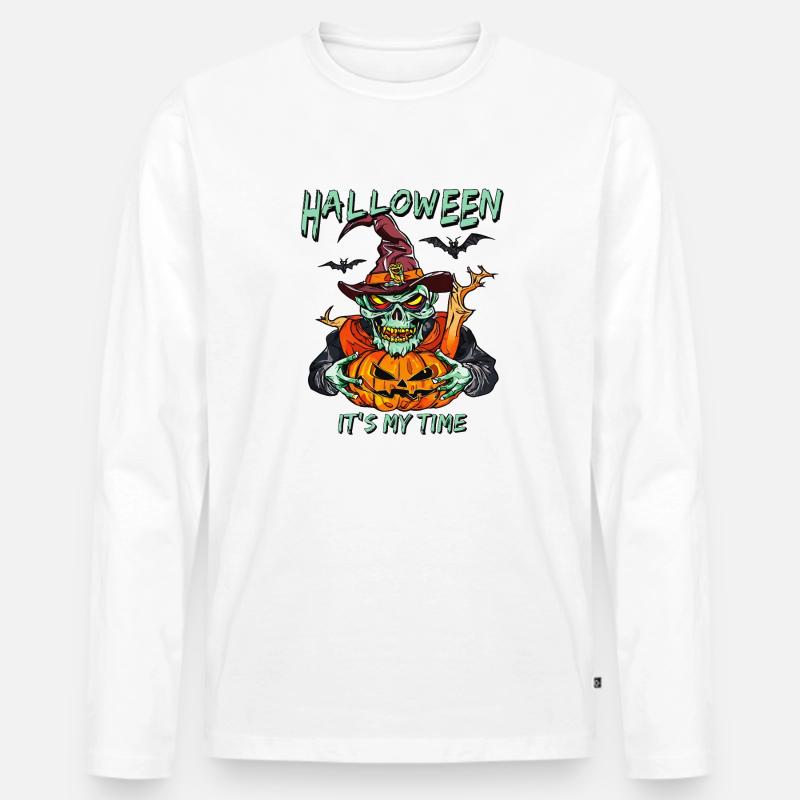 HALLOWEEN IT'S MY TIME - Männer Premium Bio Langarmshirt - Weiß