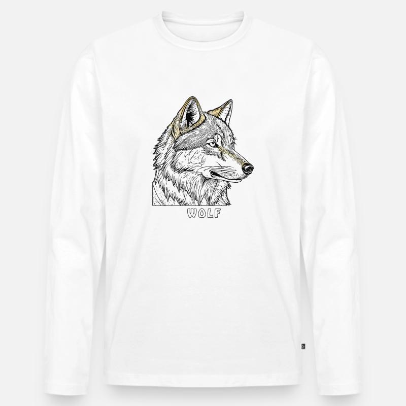 WOLF ZEICHNUNG - Männer Premium Bio Langarmshirt - Weiß