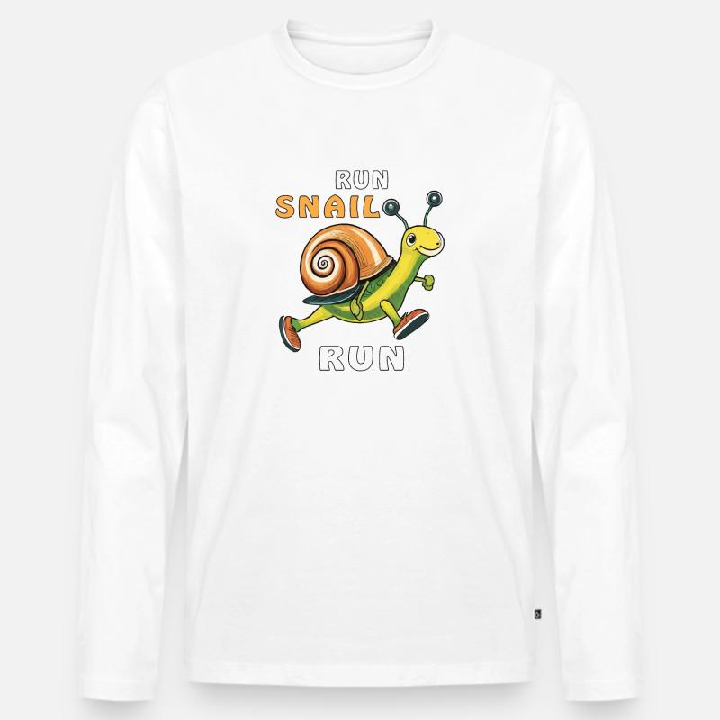 SCHNECKE RUN SNAIL RUN - Männer Premium Bio Langarmshirt - Weiß