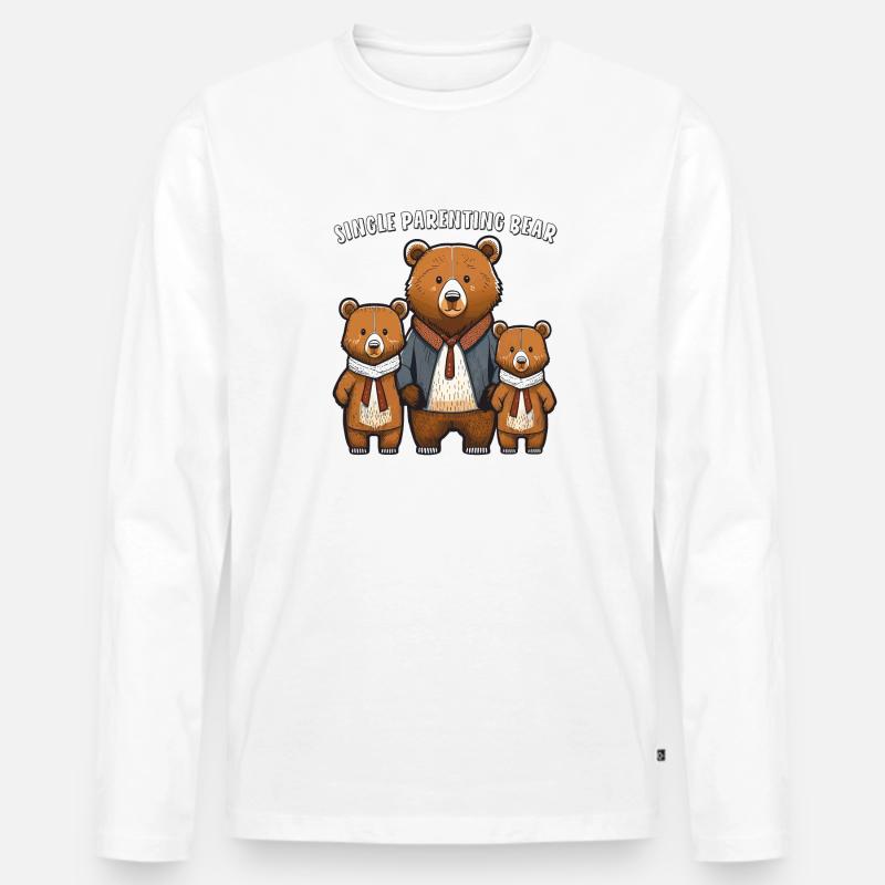 BÄREN SINGLE PARENTING BEAR - Männer Premium Bio Langarmshirt - Weiß