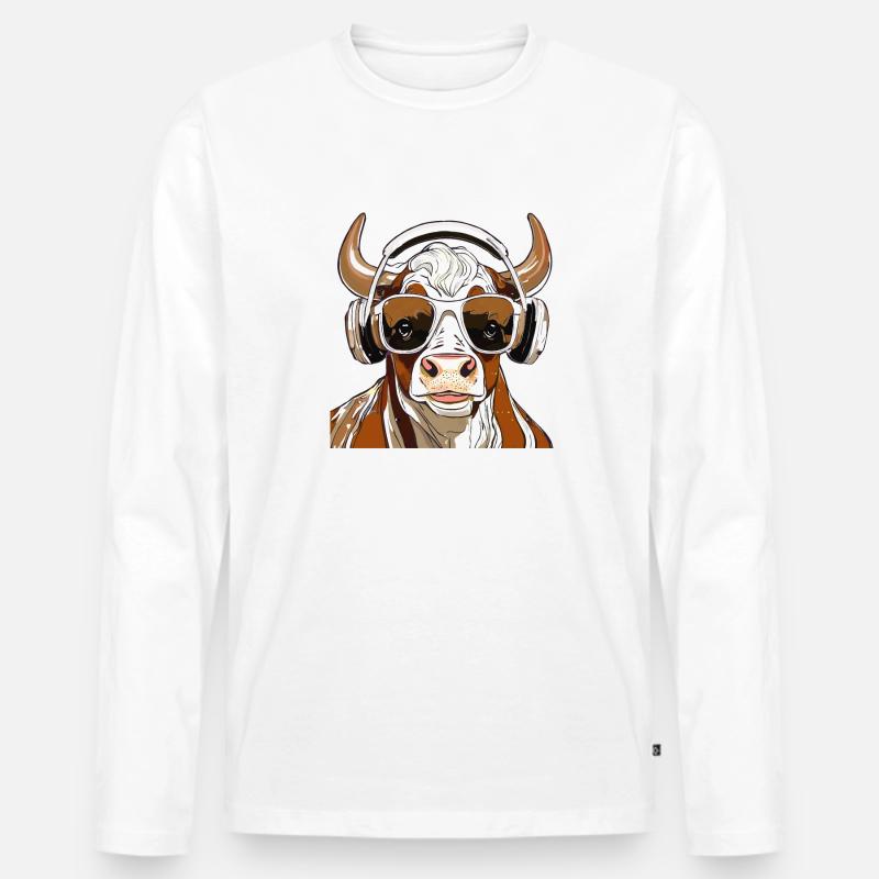 BULLE MIT SONNENBRILLE - Männer Premium Bio Langarmshirt - Weiß
