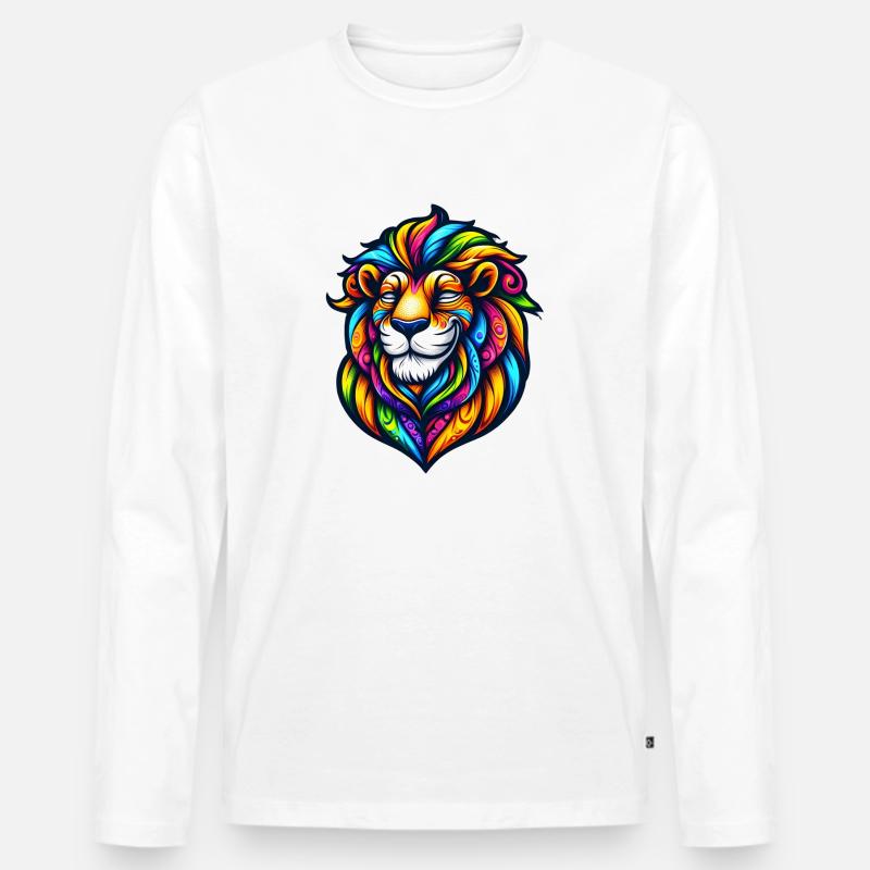 psychedelic Löwe - Männer Premium Bio Langarmshirt - Weiß