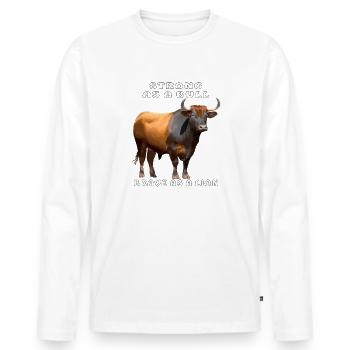 STRONG AS A BULL, BRAVE AS A LION - Men's Premium Organic Long Sleeve Shirt - white - Front - Nico (187cm)