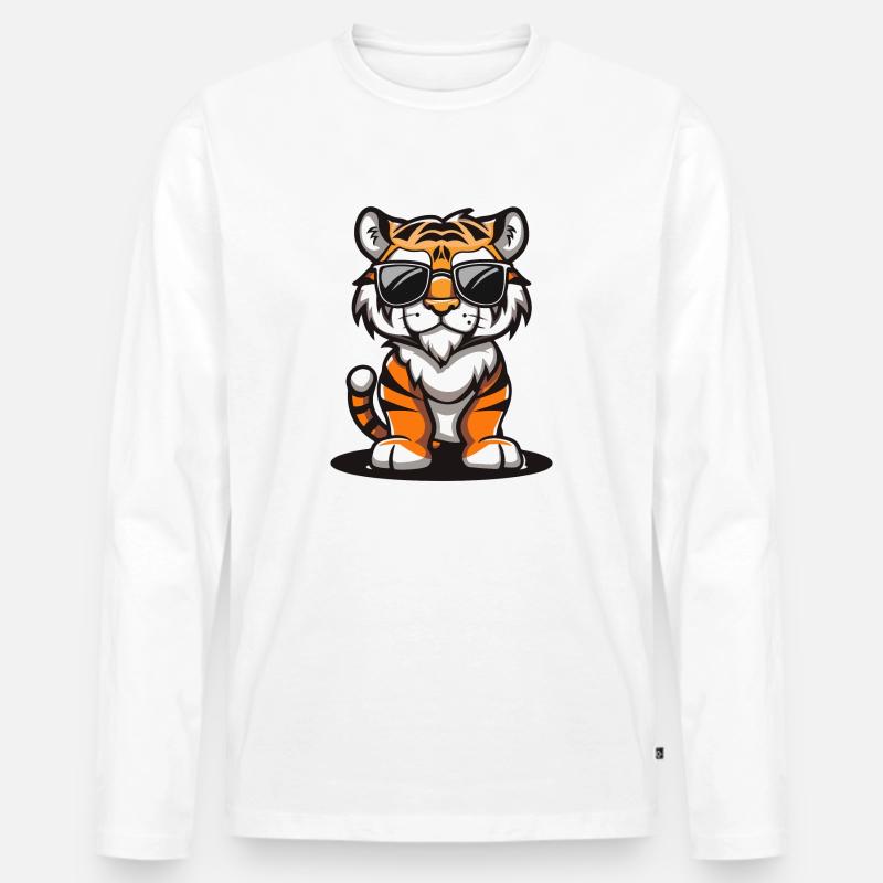 Tiger Comic Cool - Männer Premium Bio Langarmshirt - Weiß
