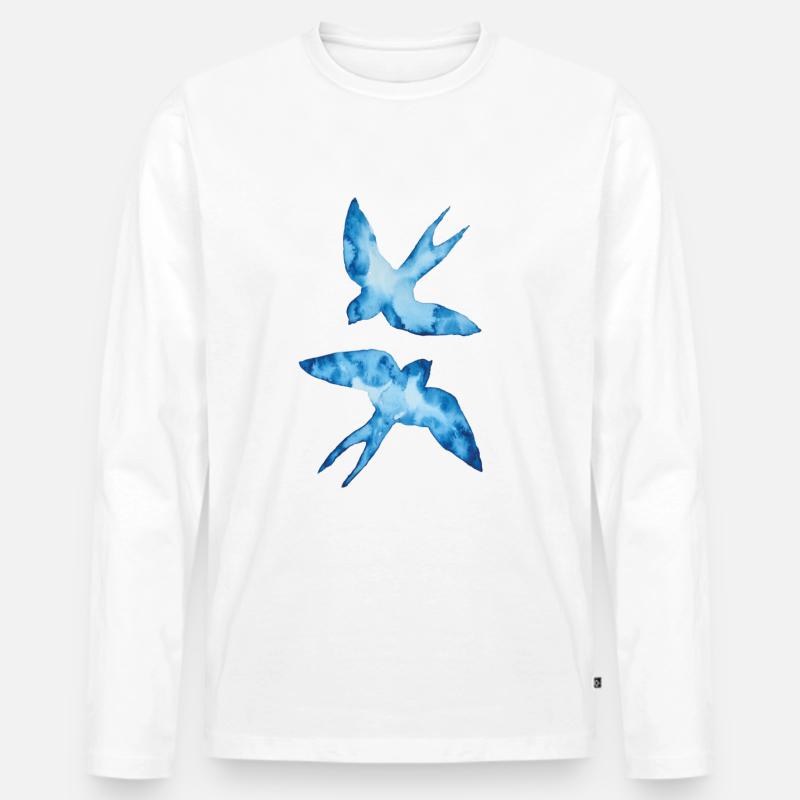 Aquarell Schwalben - Männer Premium Bio Langarmshirt - Weiß