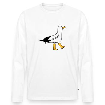 Funny seagull with rubber boots - Men's Premium Organic Long Sleeve Shirt - white - Front - Nico (187cm)