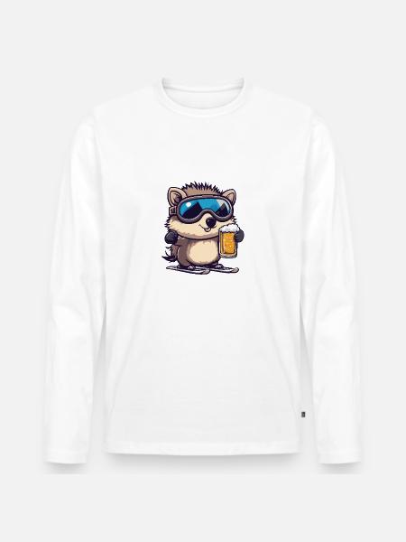 Igel Apres Ski Bier - Männer Premium Bio Langarmshirt - Weiß