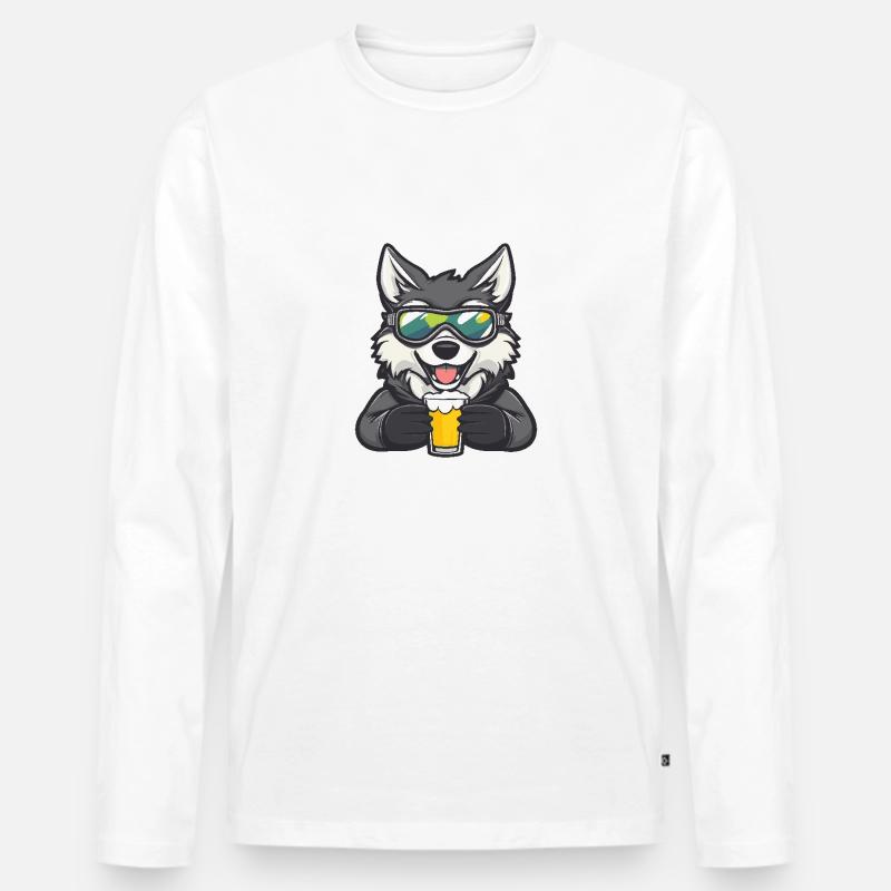 Wolf Apres Ski Bier - Männer Premium Bio Langarmshirt - Weiß