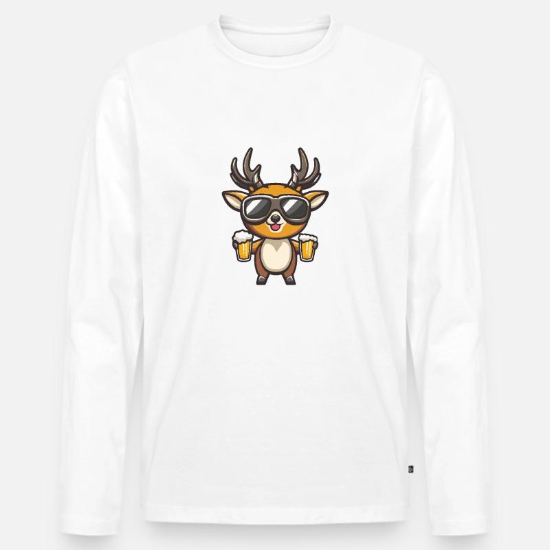 Hirsch Apres Ski Bier - Männer Premium Bio Langarmshirt - Weiß