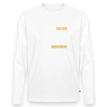 Motard idée cadeau Passion moto humour citations - T-shirt manches longues Premium bio Homme - blanc - Devant - Nico (187cm)