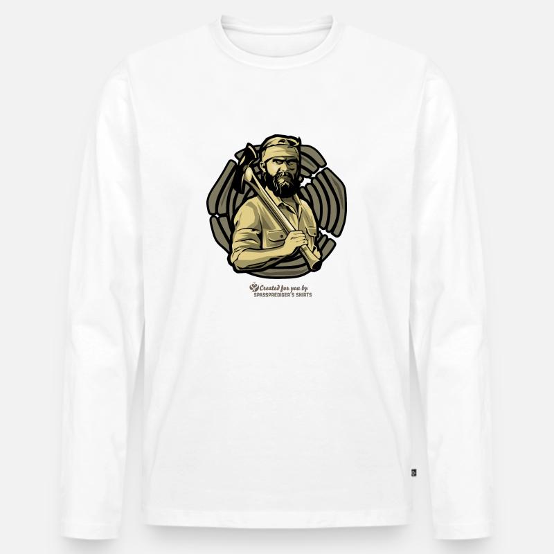 Holzfäller vor Baumscheibe - Männer Premium Bio Langarmshirt - Weiß