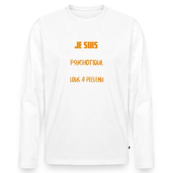 Je suis le voyageur psychotique t-shirt homme - T-shirt manches longues Premium bio Homme - blanc - Devant - Nico (187cm)