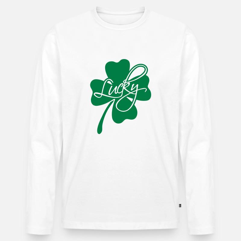 Lucky Shamrock - Männer Premium Bio Langarmshirt - Weiß