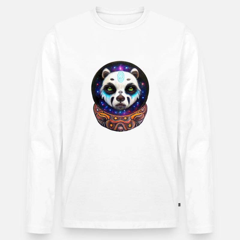 Space Panda - Männer Premium Bio Langarmshirt - Weiß