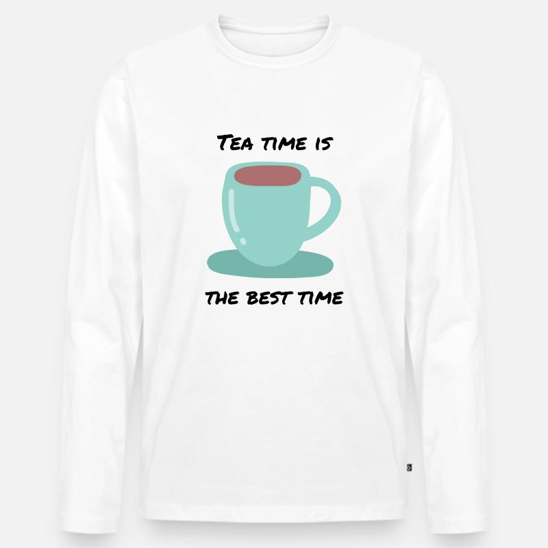 Tea Time ist beste Zeit Heißer Tee - Männer Premium Bio Langarmshirt - Weiß