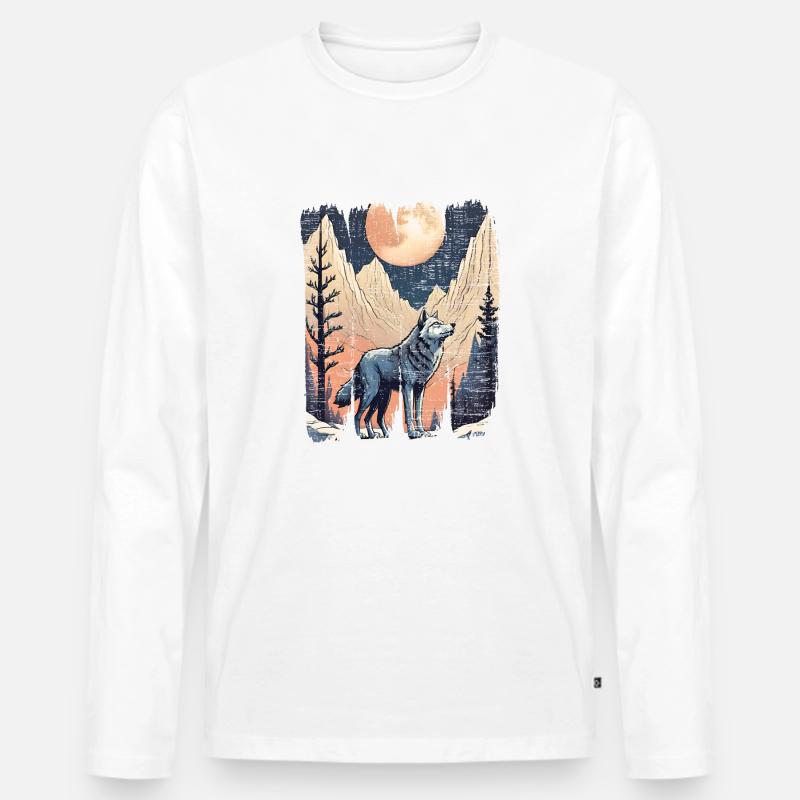 Wolfsberge Vollmondwald - Männer Premium Bio Langarmshirt - Weiß