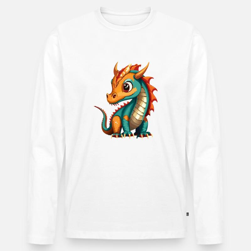 Drache Türkis - Männer Premium Bio Langarmshirt - Weiß