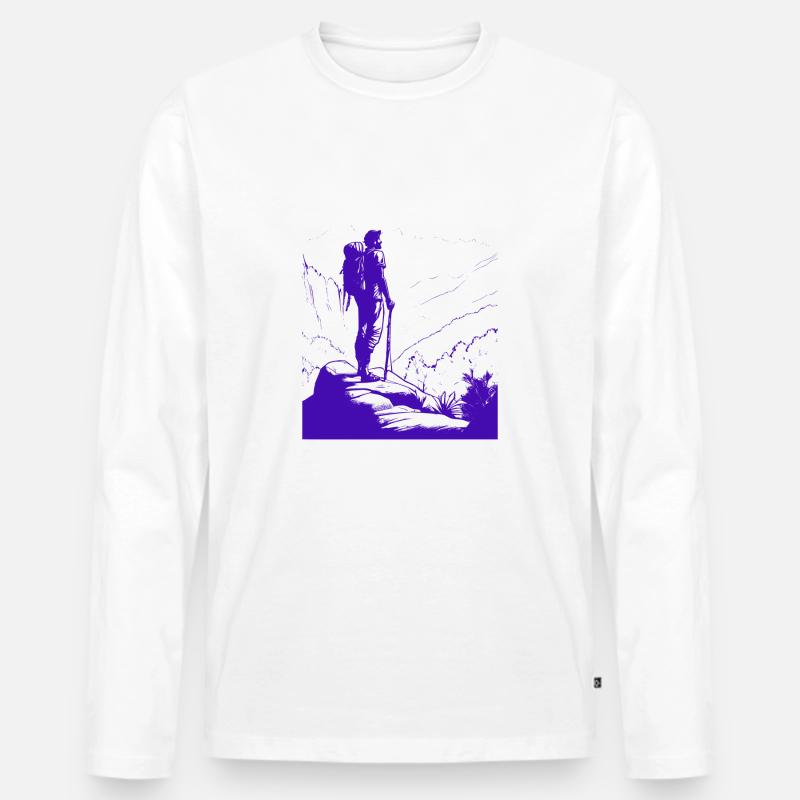 Wanderer, Wander, Berge - Männer Premium Bio Langarmshirt - Weiß