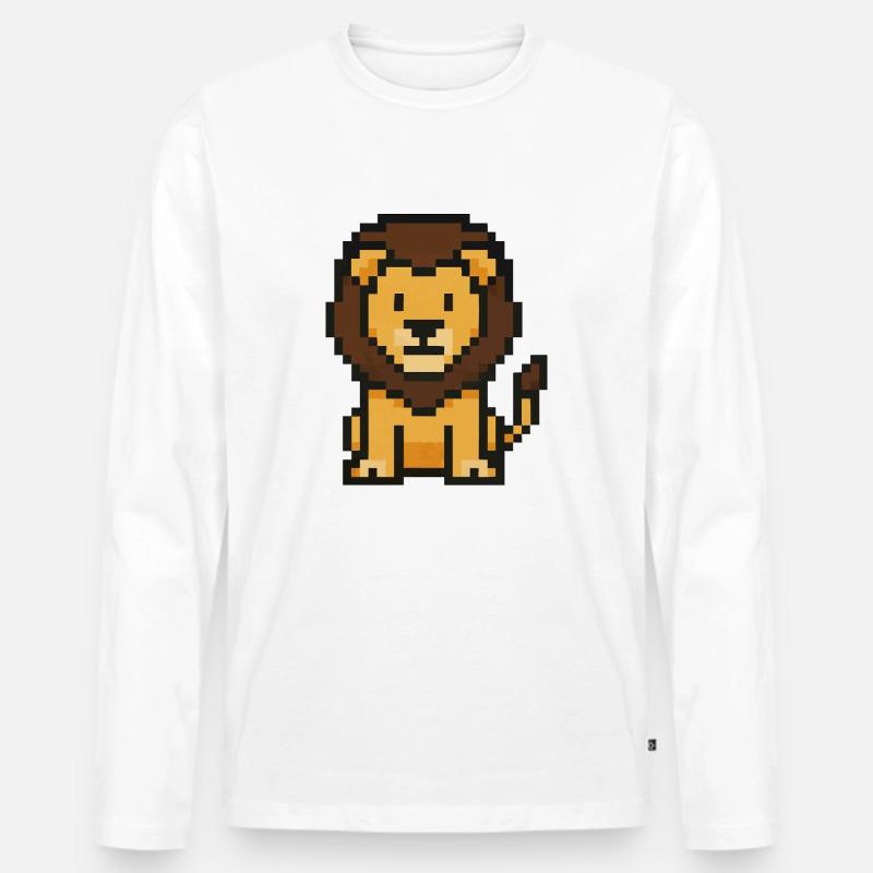 Löwe Pixel - Männer Premium Bio Langarmshirt - Weiß