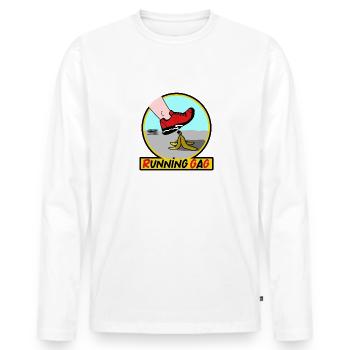 RUNNING GAG ! (footing, jogging, marathon) - T-shirt manches longues Premium bio Homme - blanc - Devant - Nico (187cm)